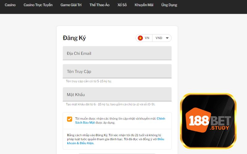 Cách đăng ký mở tài khoản 188BET đơn giản.